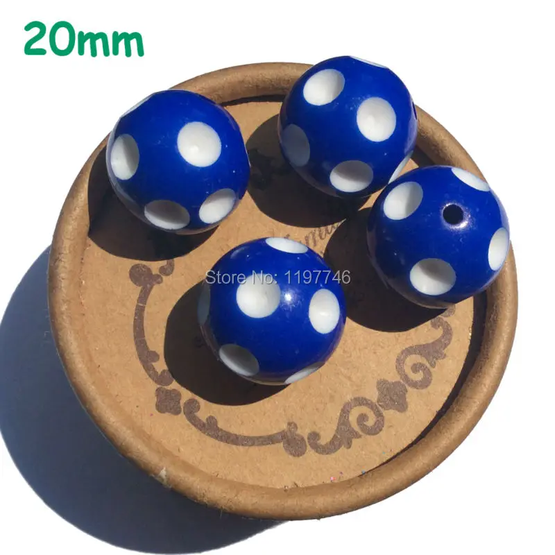 

Royal Blue Resin Chunky Polka Dots Bubblegum Spacer Beads Free Shipping 20mm 100pcs For DIY Bracelet Jewelry Making