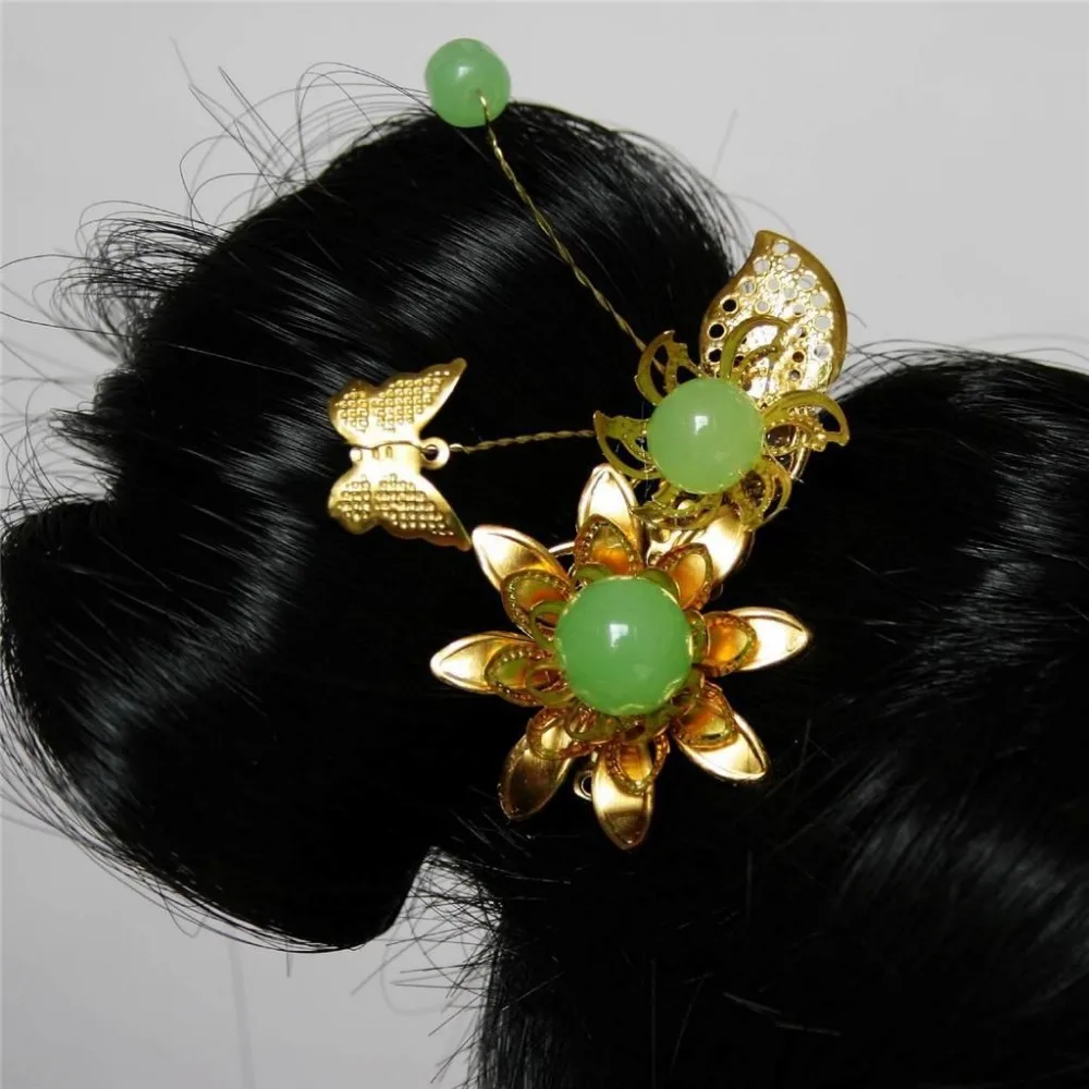 

[wamami] 699# Ooak Butterfly&Green Bead Chinese Ancient Hairpin 1/4 MSD AOD BJD Dollfie