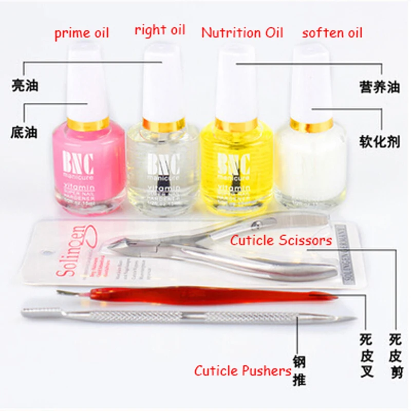 

NEW 2014 7pcs/set Nail Treatment Set Prime +Nutrition +Right +Soften Oil Cuticle Pushers Scissors Callus Shavers Free Shipping