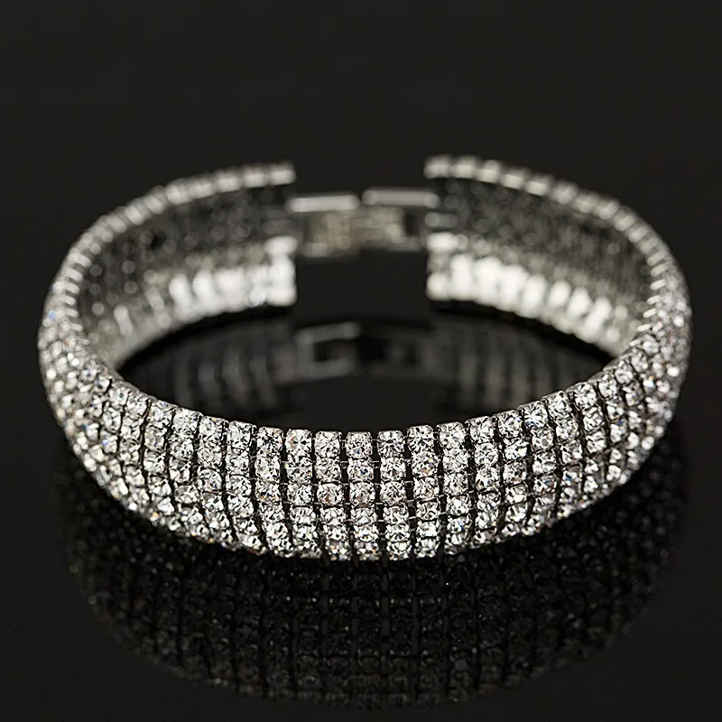 Luxury Crystal Bracelets For Women Gold and Silver Plated Link Bracelet Bangle Fashion Full Rhinestone Jewelry For Women #B011