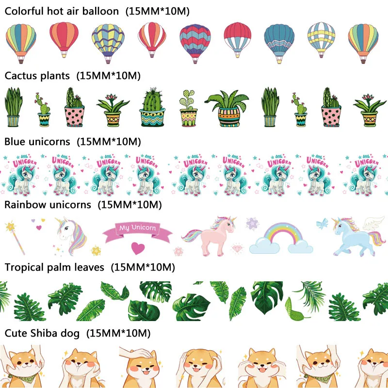 Shiba Cactus hot air balloon unicorn Decorative Washi Tape DIY Scrapbooking Masking Tape School Office Supply Escolar Papelaria