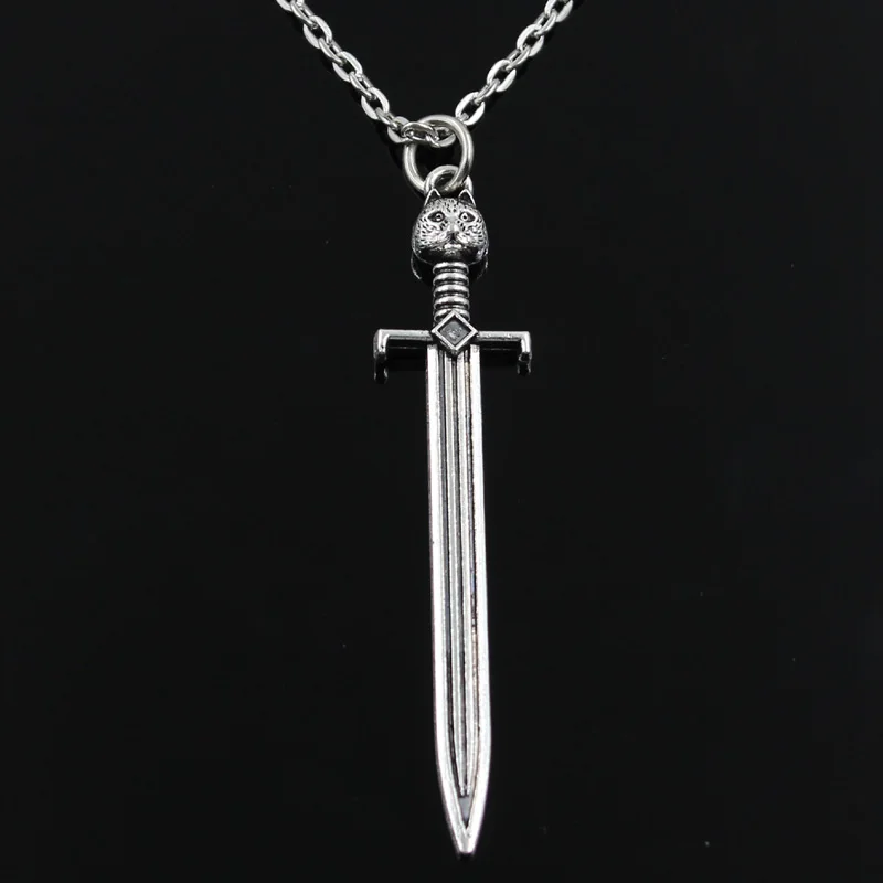 New Fashion Sword Cat Pendants Round Cross Chain Short Long Mens Womens Silver Color  Necklace Jewelry Gift