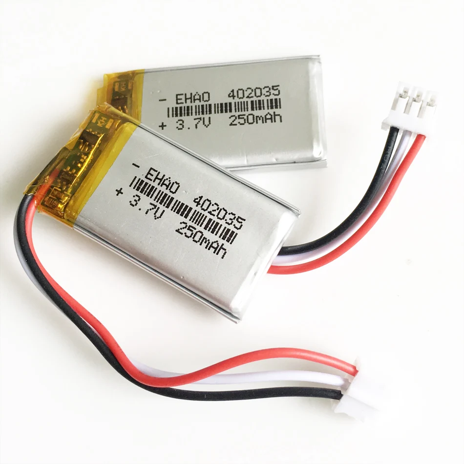 3.7V 250mAh 402035 litowo-polimerowa LiPo akumulator + JST 1.0/1.25/1.5/2.0/2.5mm 3pin do ręcznego GPS Mp3 Bluetooth