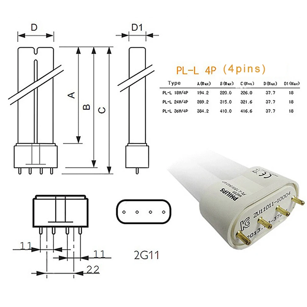 PL-L 2G11 Base Energy Saving Tube H 18W 24W 36W 40W 55W Fluorescent Lamp 4 Pins Twin-Tube Energy-saving Light Bulb White Yellow