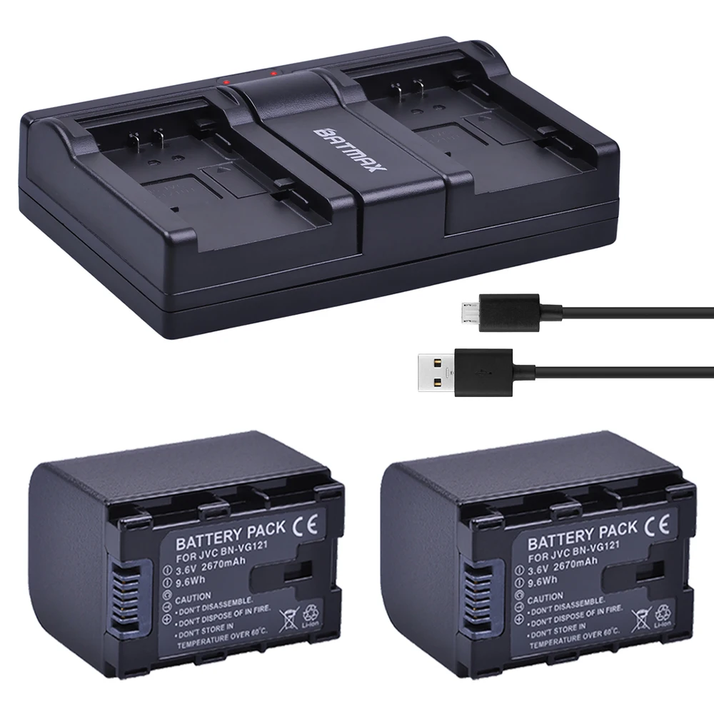 2pc 2670mAh BN-VG121 VG121 BNVG121 Battery+USB Dual Charger for JVC GZ-HD620 GZ-HD500 GZ-HM320 GZ-HM550 GZ-HM860 GZ-HM960 GZ-HM9