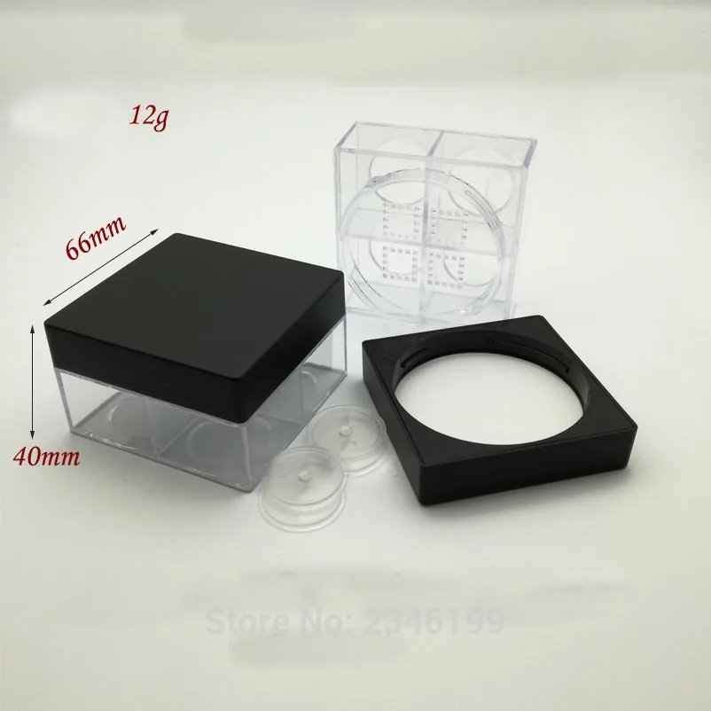 12G 20pcs/lot Plastic 4 grids Cosmetic Loose Powder Container DIY Makeup Powder Refillable Box, Square Loose Powder Case