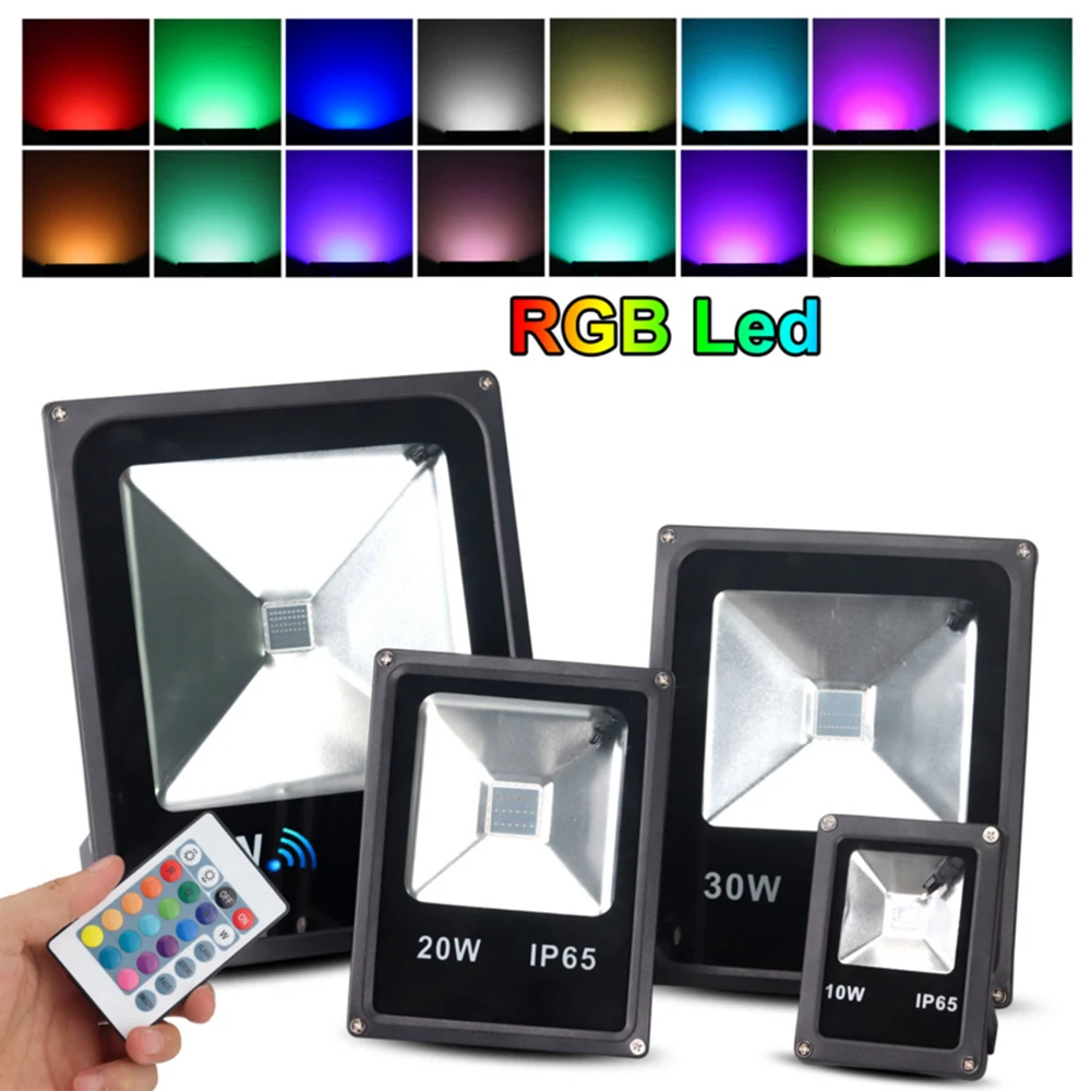 

AC85-265V RGB LED FloodLight Outdoor Garden Waterproof SpotlightRemote Controller 10W 20W 30W 50W Reflector Wall Light Fixture