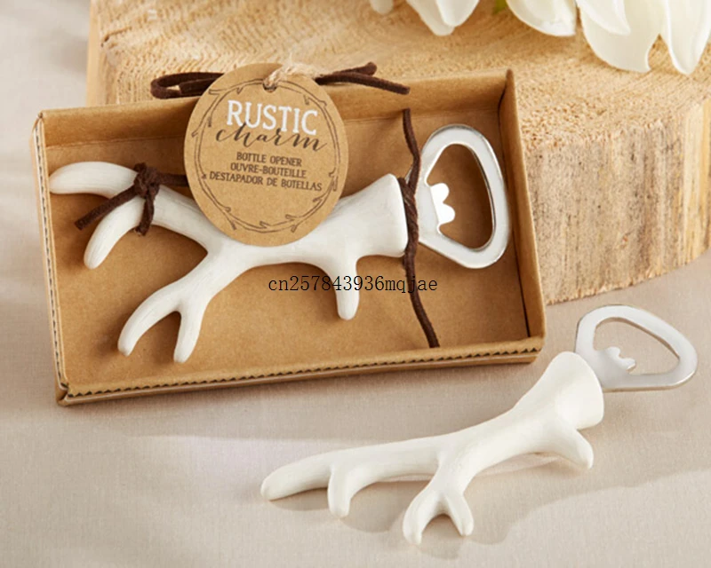 

50pcs Wine Beer Champagne Tool Gift Bottle Openors Antler Deer Shape Bottle Opener in Gift Boxes Wedding Favour