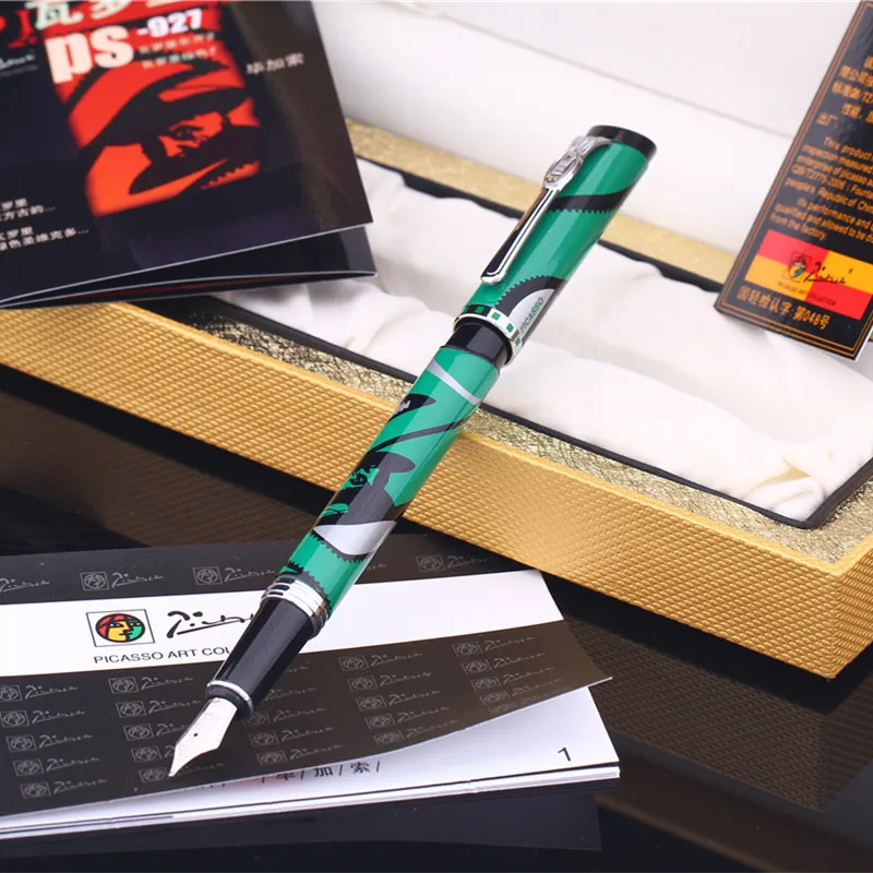 Picasso Pimio 927 Fashion Green and Silver Clip 0.5mm Iridium Nib Fountain Pen with Original Gift Box Ink Pens Free Shipping