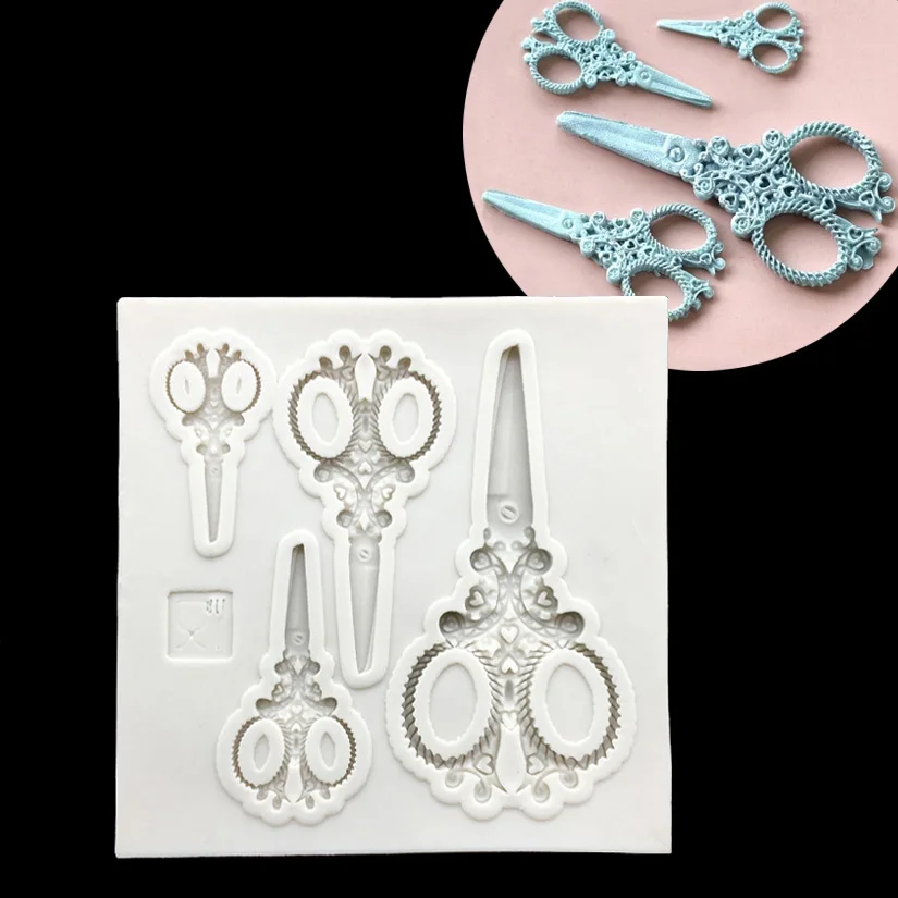 3D Silicone Scissors Shapes Fondant Cake Chocolate Candy Jello Silicone Decorating Mould Tools