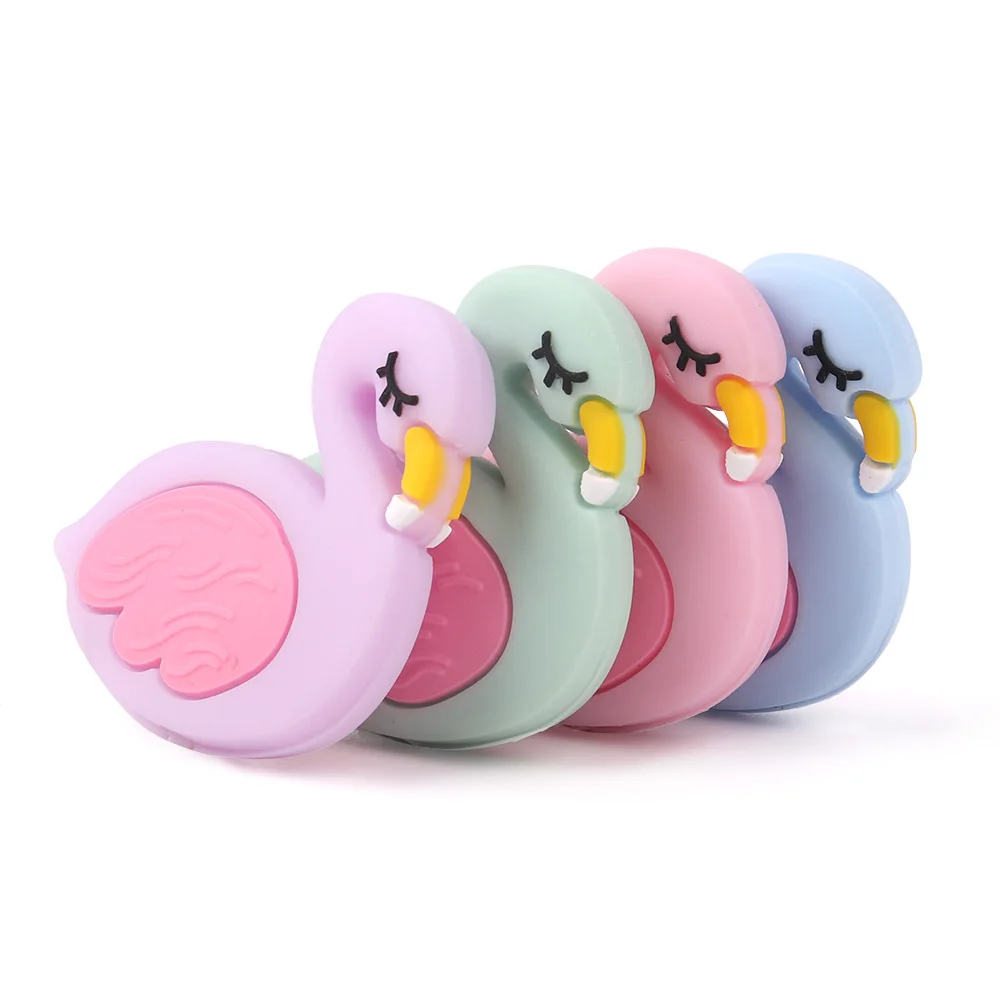 2pc Flamingo Beads Silicone Teethers Pacifier Beads Food Grade Silicon Teething Jewelry Accessories