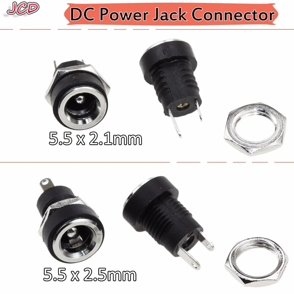 JCD 3A 12v for DC Power Jack Socket Female Panel Mount Connector 5.5 mm x 2.1mm / 5.5 mm x 2.5mm Plug Adapter 5.5*2.1 5.5*2.5 mm