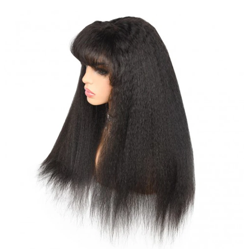 Kinky Straight Human Hair Wigs With Bangs 360 Lace Frontal Wig Pre Plucked With Baby Hair 180 Density Brazilian Remy Prosa