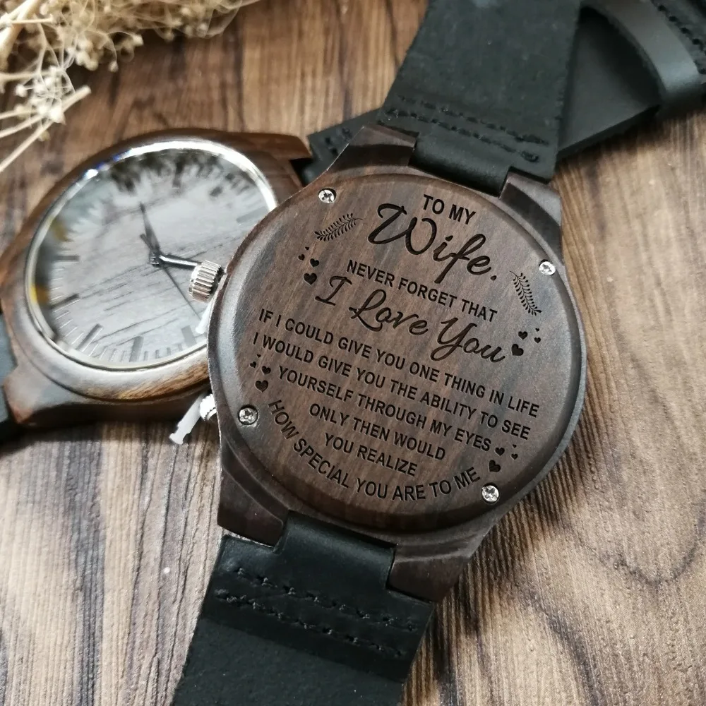 To My Wife- I Love You Engraved Wooden Watch Sandalwood Personalized Women Watches From Husband or Boyfriend Luxury Wrist Watch