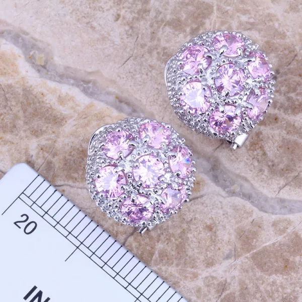 Gallant Pink Cubic Zirconia Silver Plated Jewelry Sets Earrings Pendant Ring Size 6 / 7 / 8 / 9 / 10 S0024