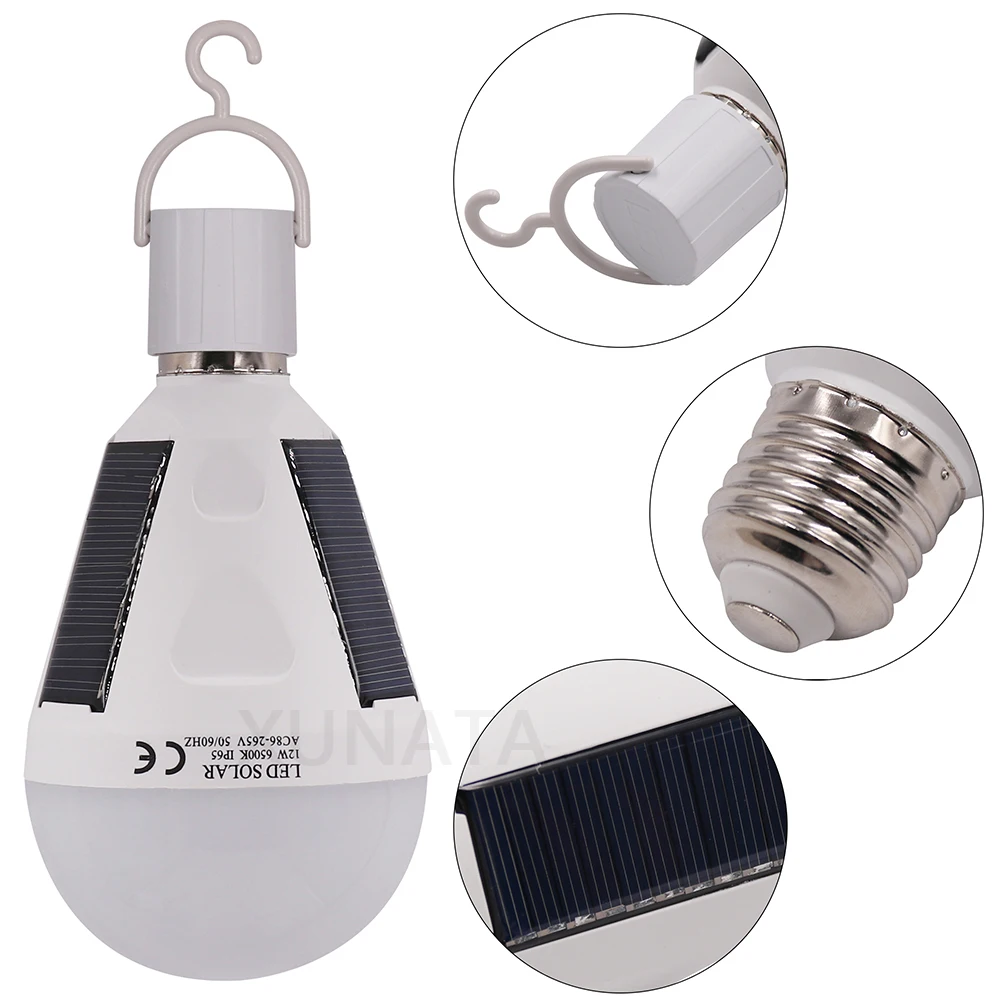 

Solar Powered LED Ball Bulb Or 18650 Rechargeable 85V-265V 7W 12W Hanging Lights Emergency Camping Travel Lighting