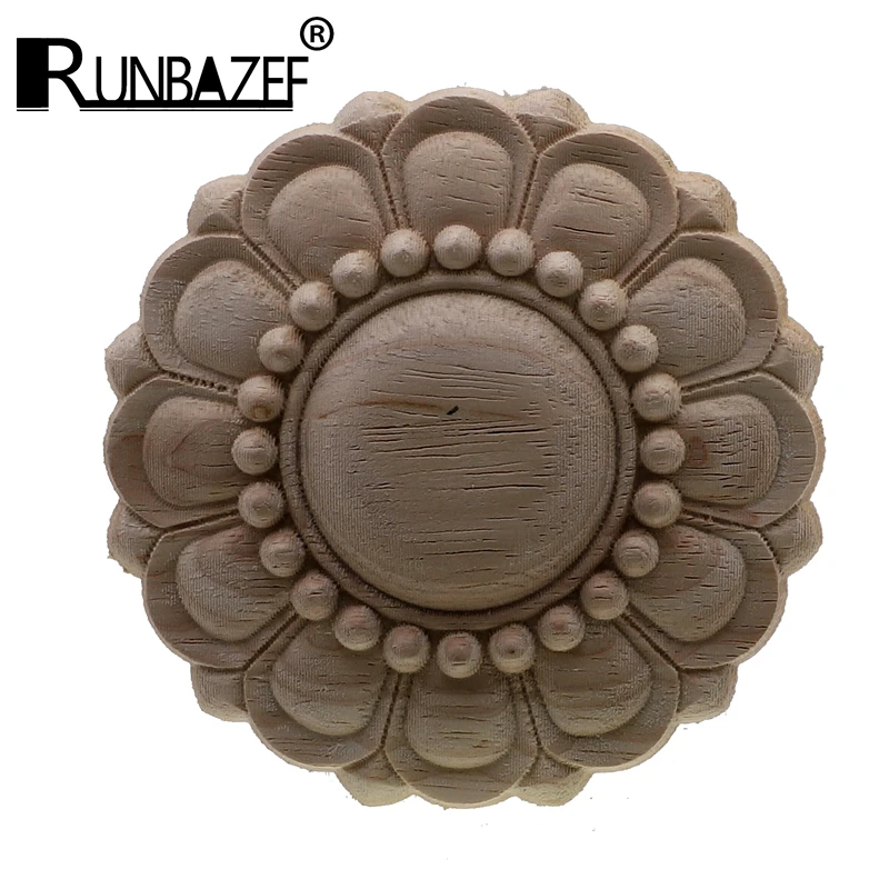 Round European Style Vintage Unpainted Wood Carved Corner Onlay Applique Frame For Home Furniture Wall Cabinet Door Decor Crafts