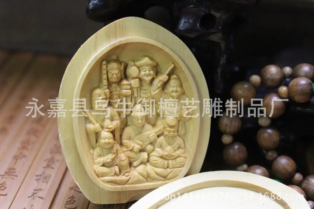 Manufacturers selling lobular boxwood carving crafts boutique incense Buddha incense Buddha blessing box seven box wood carving