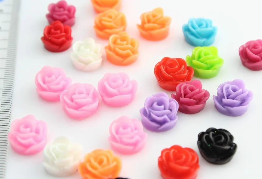 300pcs Resin Rose Cabochons Flat Back Resin Flower Cabochon 13 mm - Bobby Pins, Flower Rings, Pendants