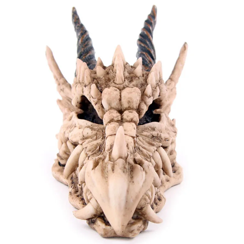 Snarling Magical Dragon Skull Treasure Trinket Box Piggy Bank Medieval Gothic Horned Dragon Skull Sculpture Statue Coin Box