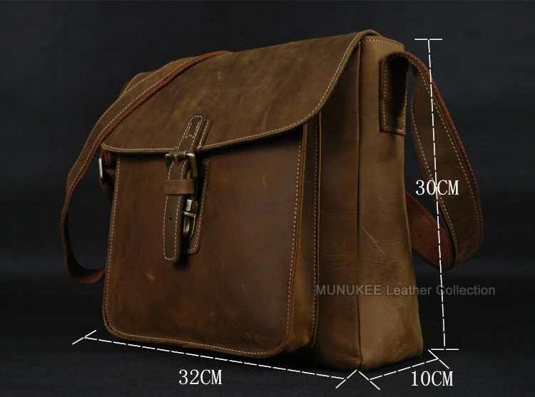 Imagem -02 - Bolsa Mensageiro de Couro Genuíno para Homens Bolsa de Ombro Vintage Estilinete Crossbody Marrom Casual Cavalo Louco 223