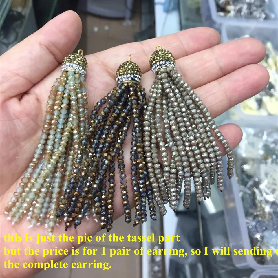 Charms Jewelry Grey Blue White Brown Glass Beads Tassel Natural Pearl Stud 12rows Tassel Long Drop Dangle Earrings For Women