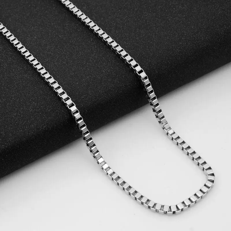 Wholesale Jewelry -- 50/60/70/80 cm x 3 mm Titanium steel White Box Chain Necklaces for Men Fashion Jewlery Hip Hop