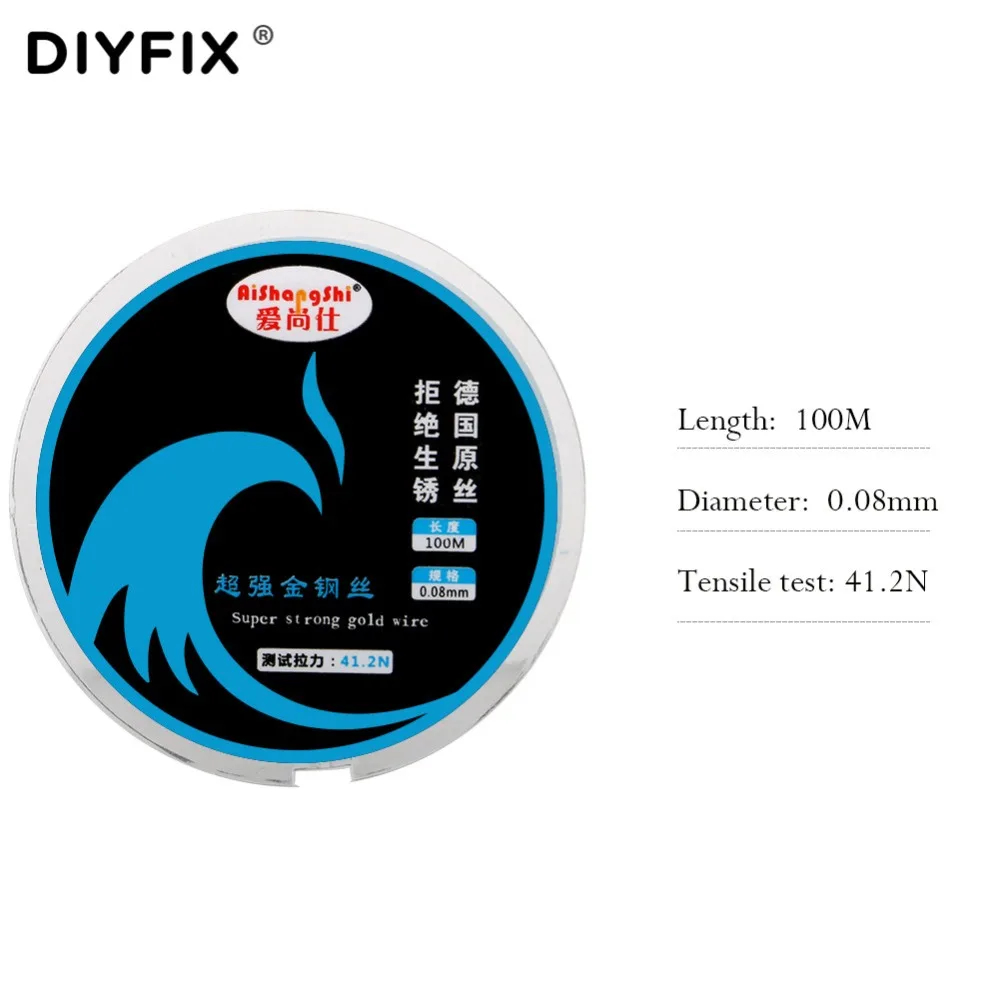 Diyfix fio de separação para tela lcd, 0.04-0.08mm, linha de corte de 100m, para iphone, samsung, ferramentas manuais para reparo de telefone celular