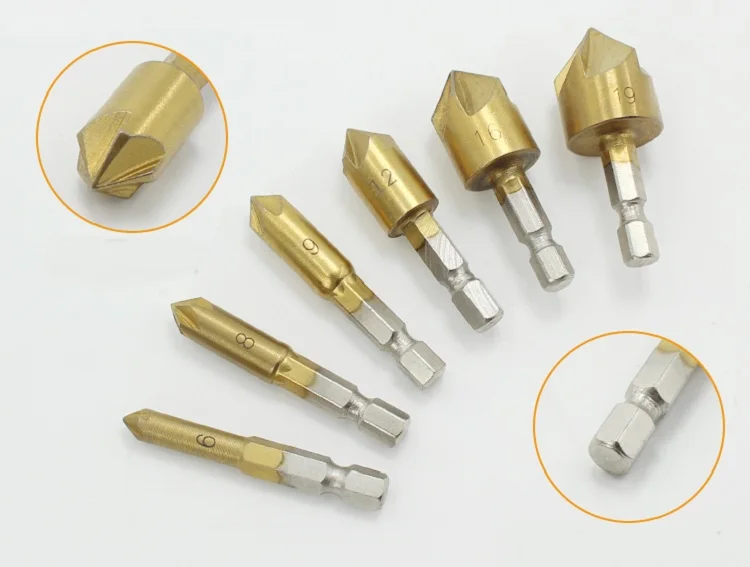 

New 6pcs Hex shank Titanium 90 Degree Chamfering Cutter Chamfer Drill 6-19mm for Wood plastic