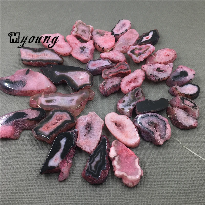 Pink Agates Quartz Druzy Geode Freeform Slab Nugget Beads,Raw Gems Stone Drusy Slice Top Drilled Pendant beads Jewelry MY1500