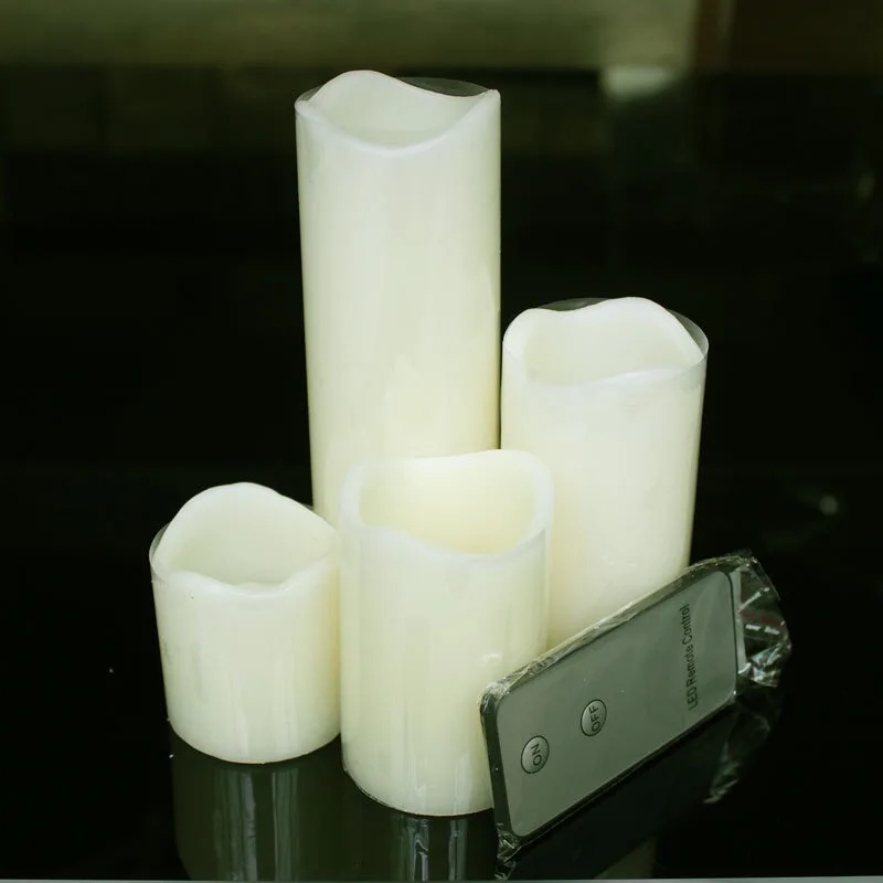 Set of 4 Remote Controlled wavy edge Flameless LED Pillar Candle(6