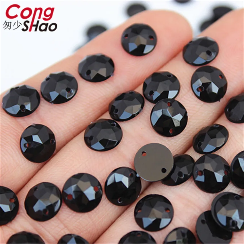 Cong Shao 200pcs 8mm Colorful Round stones and crystals flatback Acrylic Rhinestone trim sewing 2 Hole DIY Wedding dress 8C785
