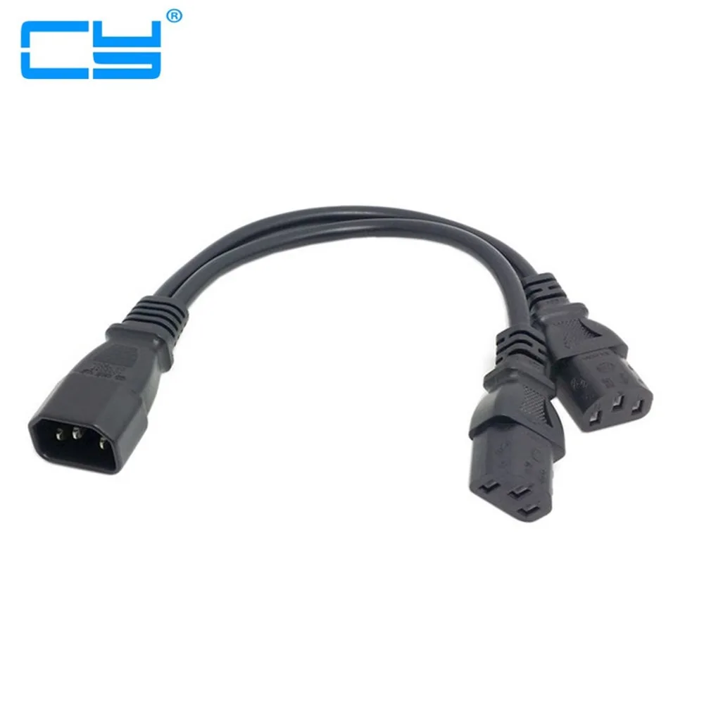 Power Y Type Splitter Adapter Cable Single IEC 320 C14 Male to Dual C13 Female Short Cord for Computer host display 35cm