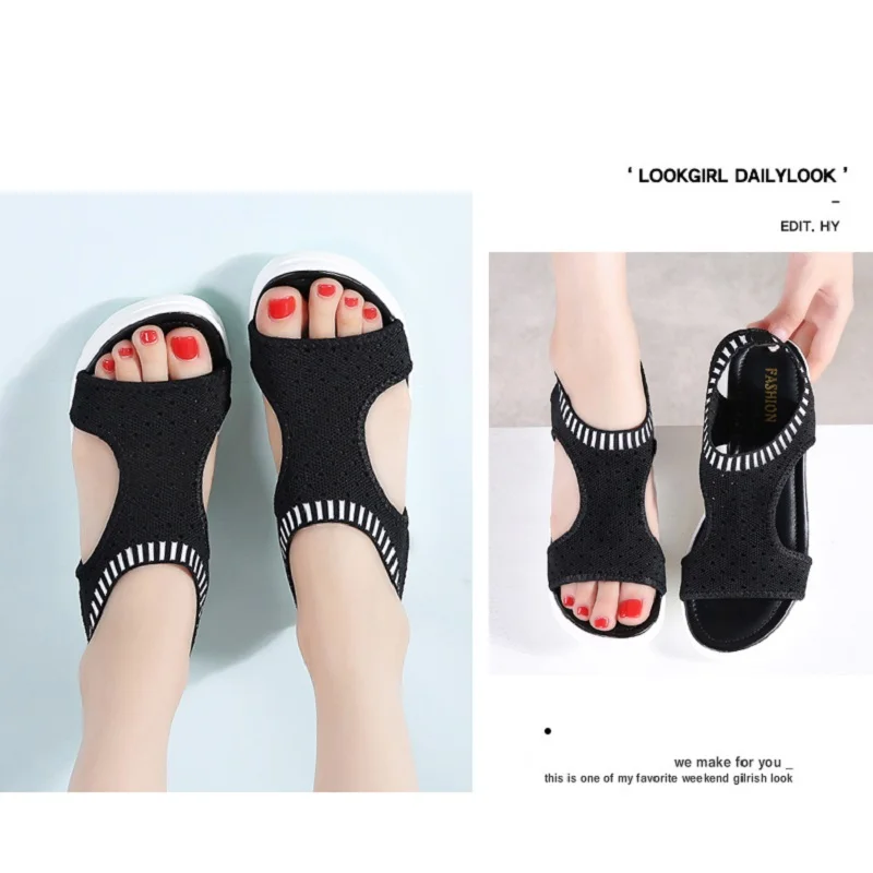 Thời Trang Giày Sandal Nữ Mùa Hè Thoáng Khí Flat Lưới Sneaker Nữ Giày Xăng Giày Thoải Mái Nữ Size Lớn 35-41