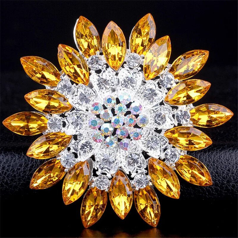 DIEZI Korean New Bouquet Colorful Charm Brooch Jewelry Red Flower Crystal Rhinestone Bride For Wedding Brooch Pins Women Brooch