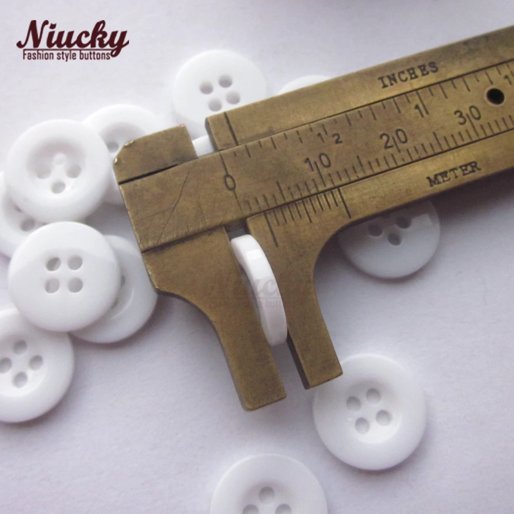 Niucky 9mm - 12mm 4 Holes High Grade White / Black Resin Shirt Buttons for Clothing Basic Resin Sewing Accessories R0201-008wb