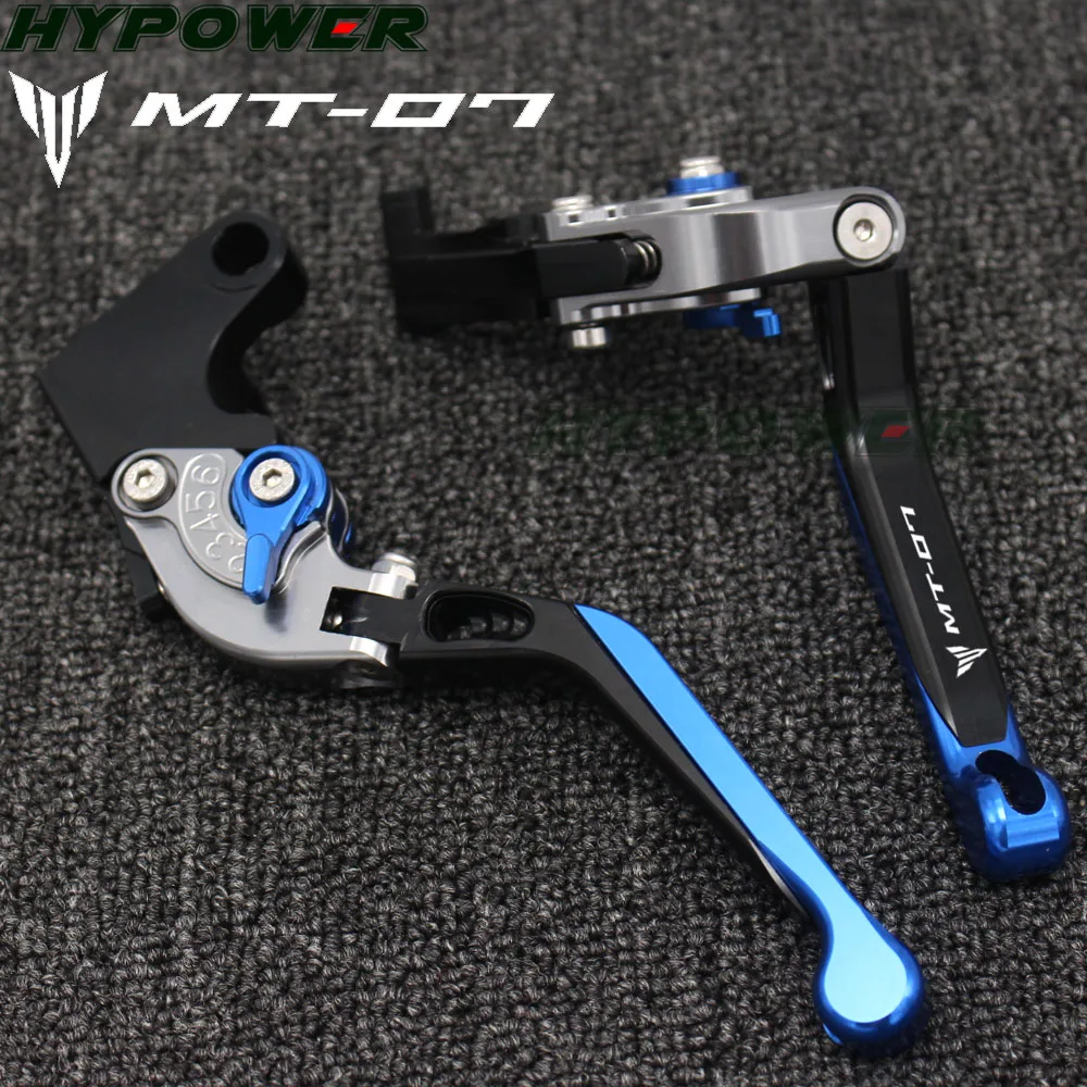 Laser Logo(MT-07) Blue+Titanium 16 Colors Folding Extendable Motorcycle Brake Clutch Levers For Yamaha MT-07/FZ-07 2014 2015 201