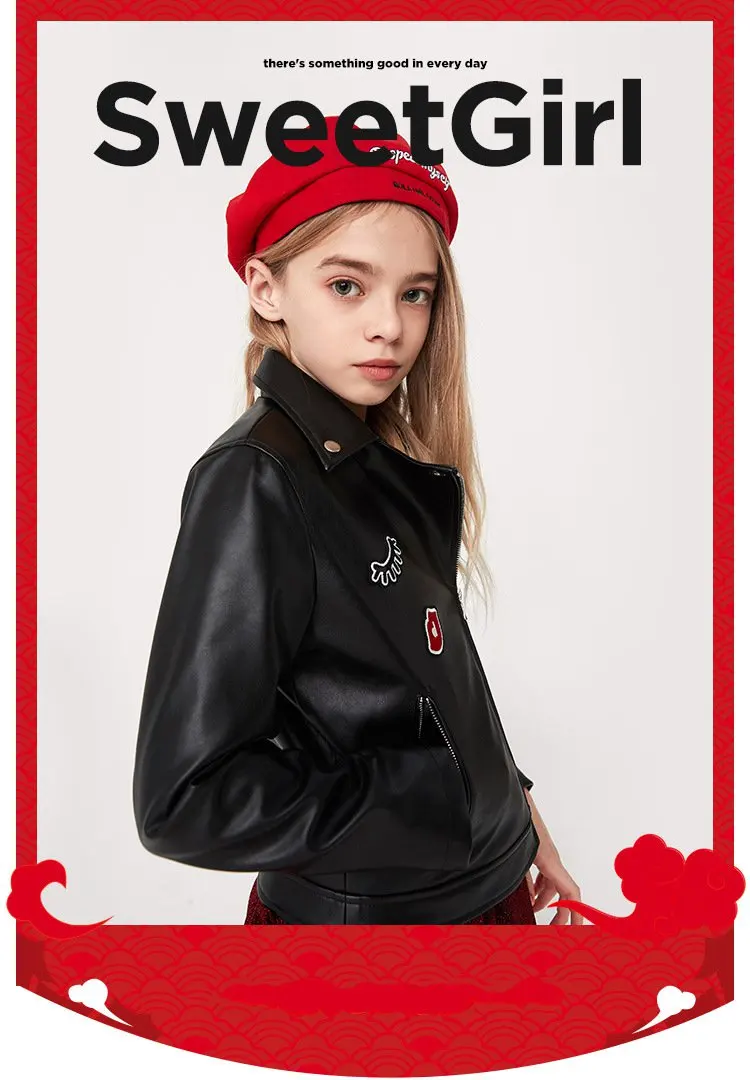 New HOT children's clothing Child Girl Casual Spring PU Jacket Coat casaco infantil Baby Girl Jacket Girl Daughter Holiday Gift