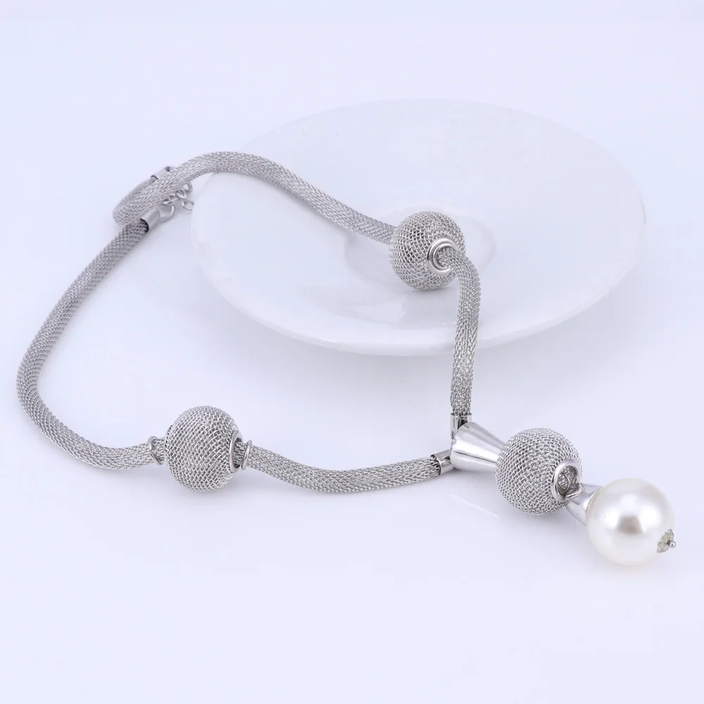 Dubai Imitation Pearl Jewelry Set Simulated Pearl Gold Color Women Earrings Necklace Bracelet Sets For Women Wedding Party Gift