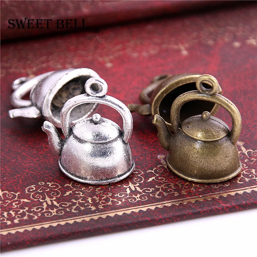 SWEET BELL 40pc 19*16*10mm 3D Kettle Charms Teapot pendant two color DIY Retro Jewelry Bracelet Necklace charms pendant D6340