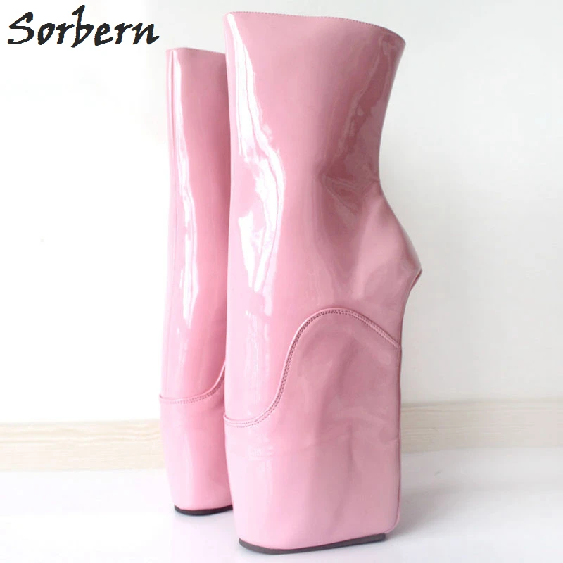 Sorbern Sexy Hidden Wedge Ballet Boots Lockable Zipper Sexy Fetish Heels Custom Ankle Boots No Heel Ballet Heelless Shoes