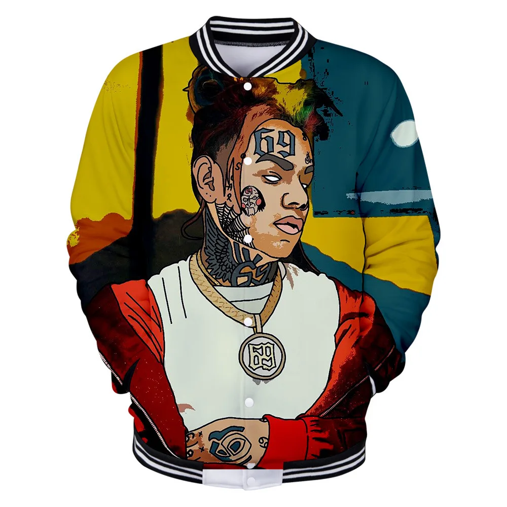 Rapper Tekashi 69 6ix9ine 3D Baseball Uniform Jacket Coat Men Women Harajuku Sweatshirts Winter Fashion Hip Hop Anime Hoodie