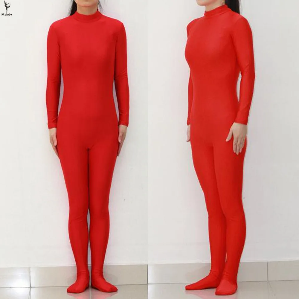 Plus Size XXXL Spandex Coltrui Womens Lange Mouwen Zwart Zentai Pak Bodysuit Stretchy Footed Dancewear Catsuit zonder Kap