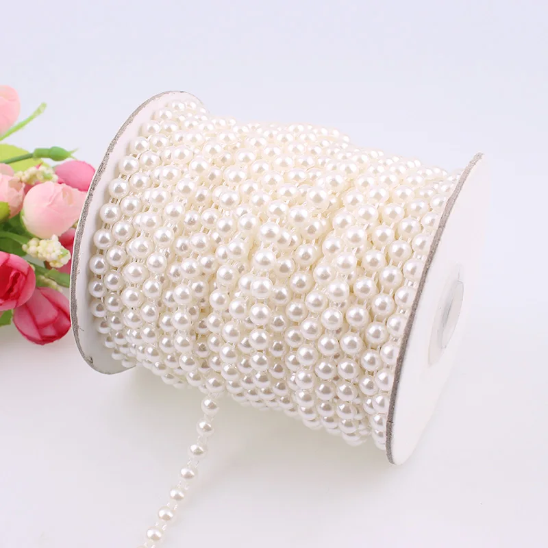 8mm 20 Meters/Roll Flatback Artificial Ivory White Half Round Pearl Beads Chain DIY Garland Wedding Home Decoration