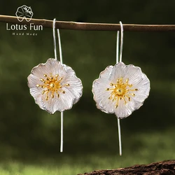 Lotus Fun Real 925 Sterling Silver 18K Gold Handmade Fine Jewelry Cute Blooming Poppies Flower ciondola gli orecchini per le donne Brincos