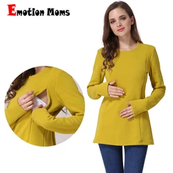 Emozione mamme nuovi vestiti di maternità a maniche lunghe cotone inverno allattamento top per le donne incinte allattamento al seno t-shirt giacca in pile