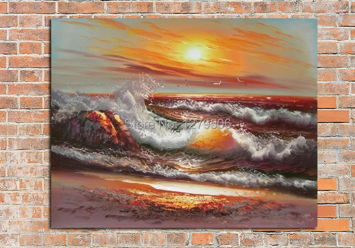 Handmade Abstract Seaside Sunset Art Oil Painting On Canvas For Living Room Decor Hang Group Of Paintings