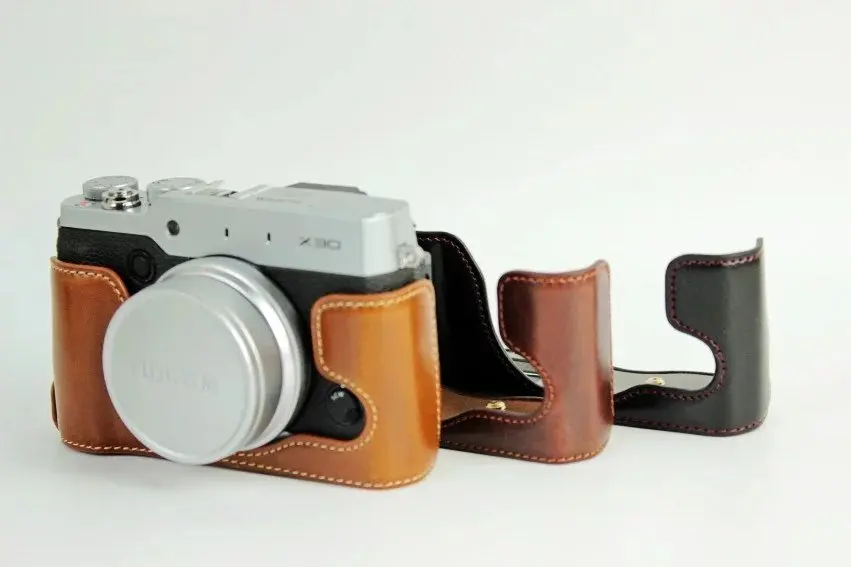 

Camera Bag Case Fits For Fujifilm X30 Bottom PU Half Body Set Cover Black Coffee Brown With Battery Opening