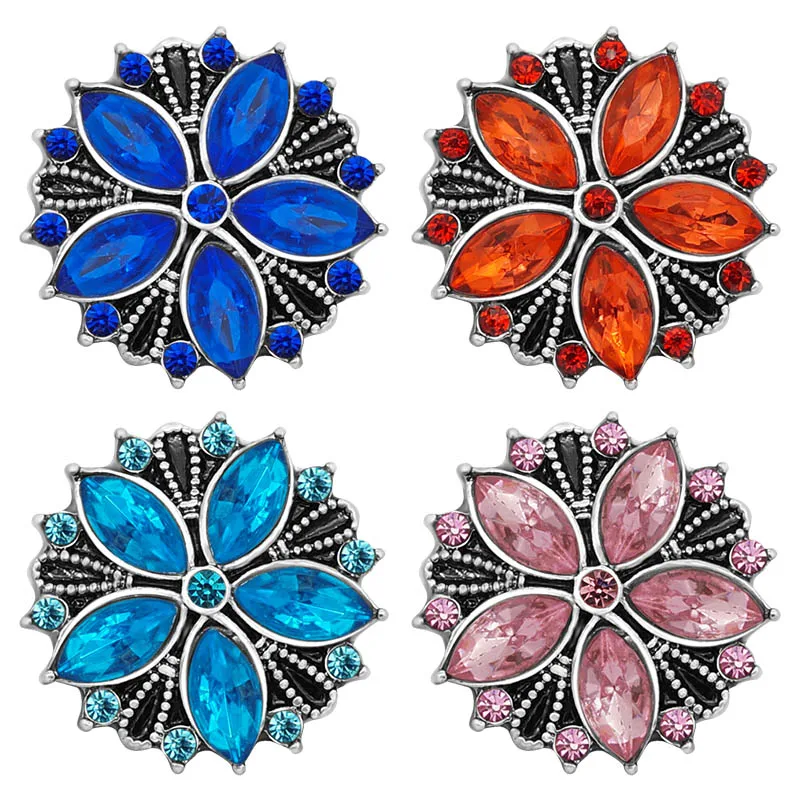 New KZ1325 Beauty charm AB crystal Flowers pattern 18mm charm snap buttons fit DIY snap jewelry wholesale