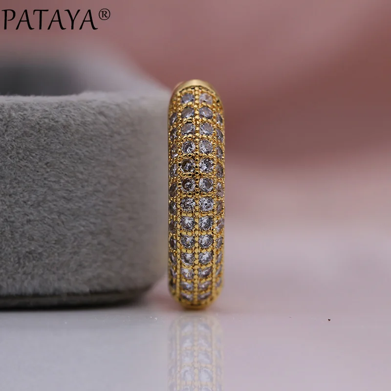 PATAYA New 585 Rose Gold Color Long Dangle Earrings White Round Natural Zirconia Women Noble Fashion Jewelry Irregular Earrings
